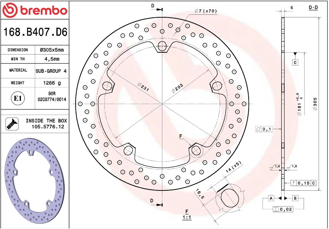 BREMBO BRAKE DISC FIX FR 168B407D6