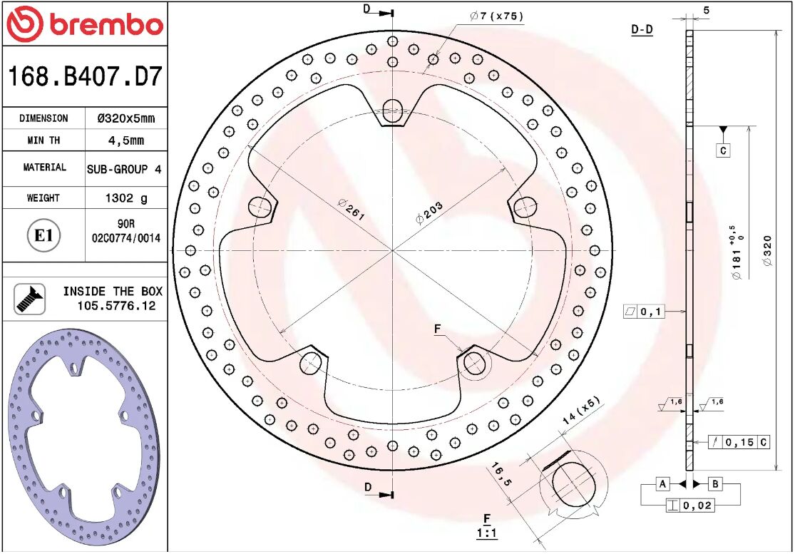 BREMBO BRAKE DISC FIX FR 168B407D7