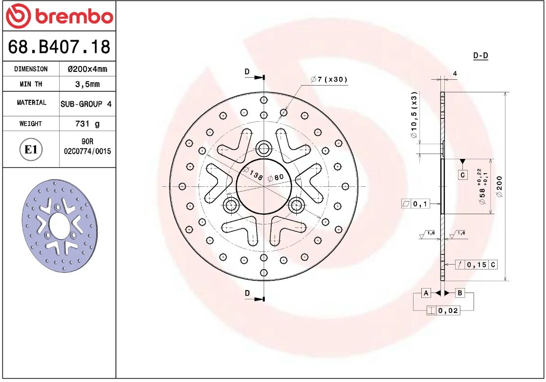 BREMBO BRAKE DISC FIX FR 68B40718
