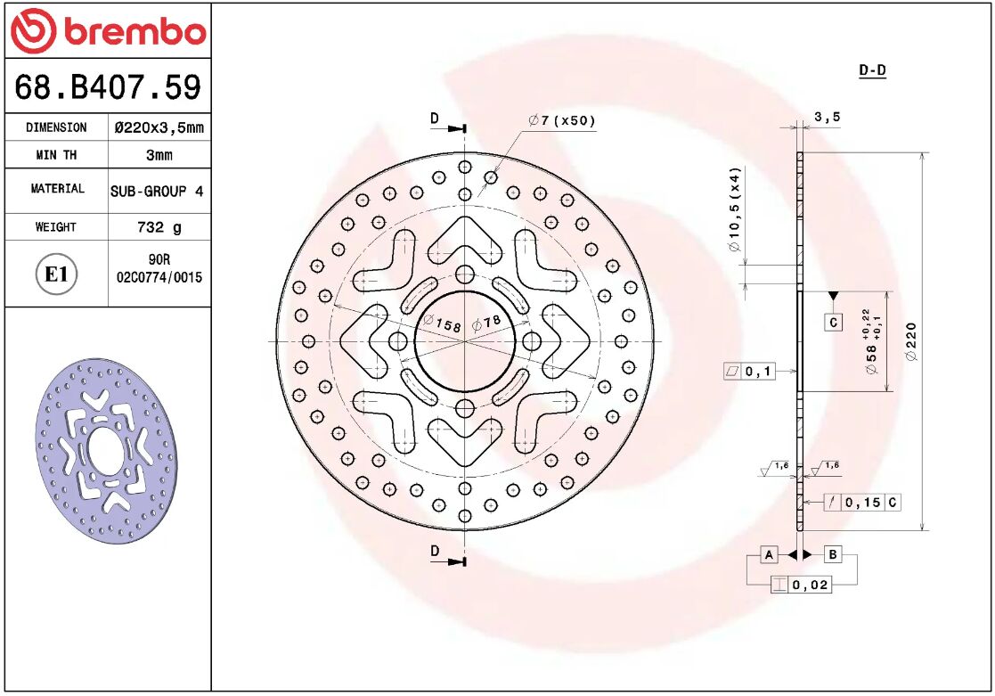 BREMBO BRAKE DISC FIX FR 68B40759