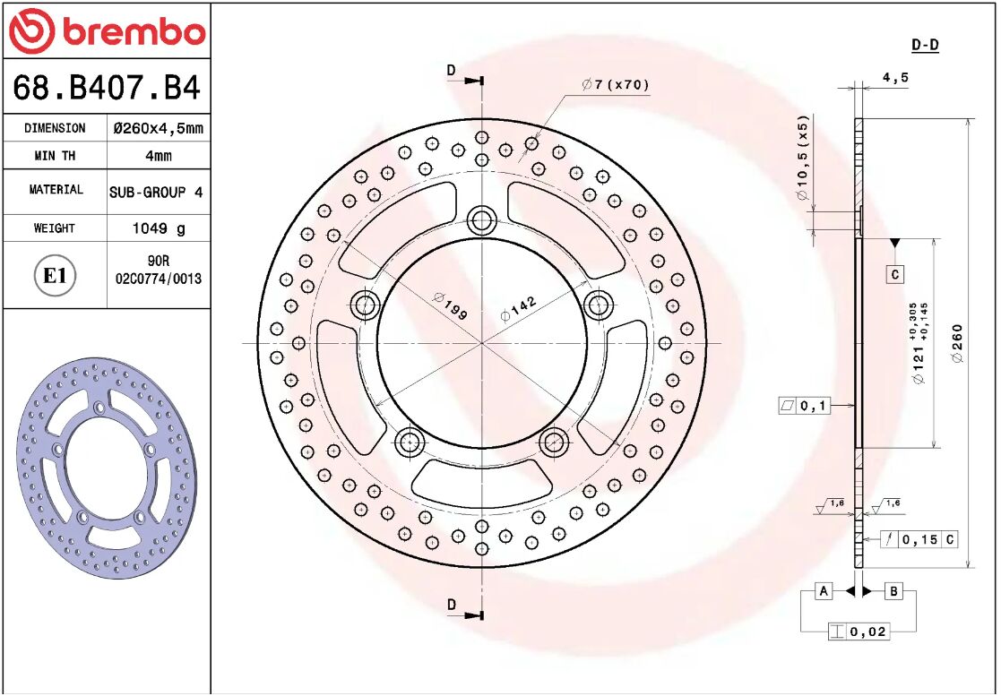 BREMBO BRAKE DISC FIX FR 68B407B4