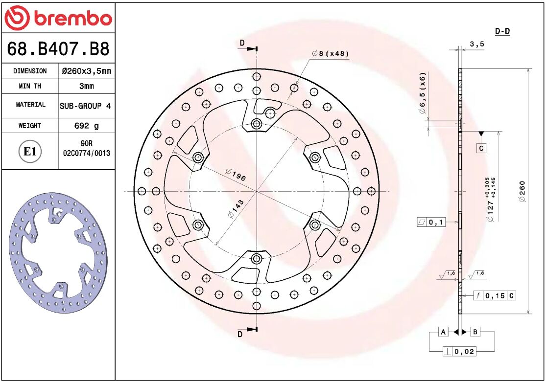 BREMBO BRAKE DISC FIX FR 68B407B8