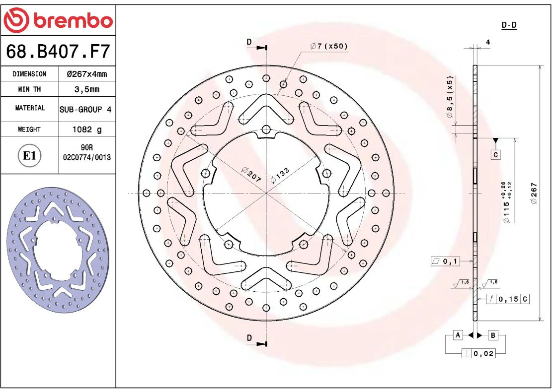 BREMBO BRAKE DISC FIX FR 68B407F7
