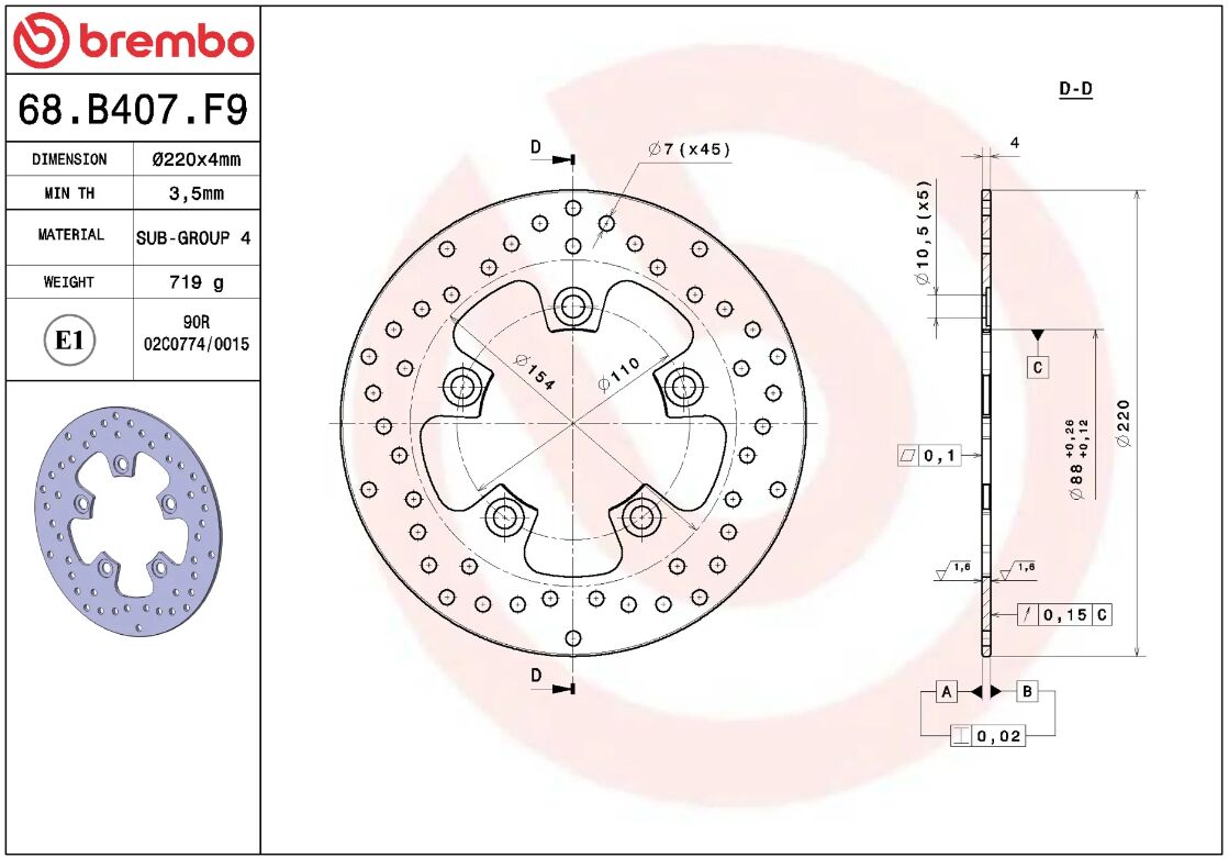 BREMBO BRAKE DISC FIX FR 68B407F9