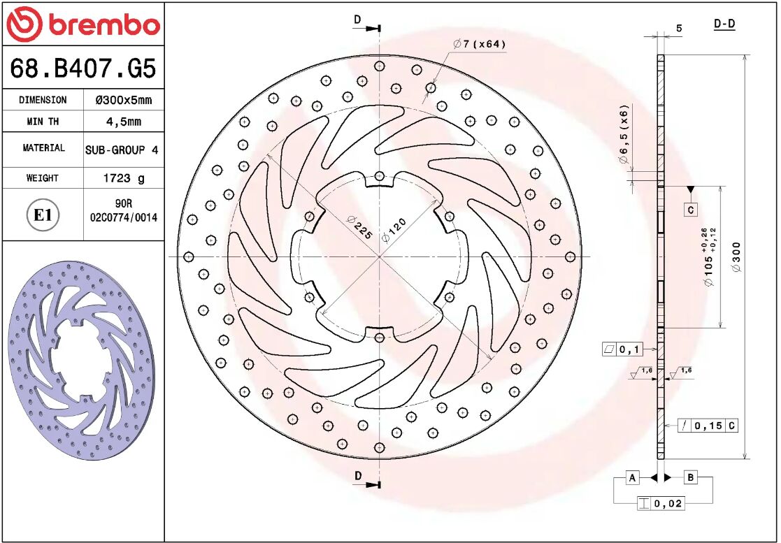 BREMBO BRAKE DISC FIX FR 68B407G5