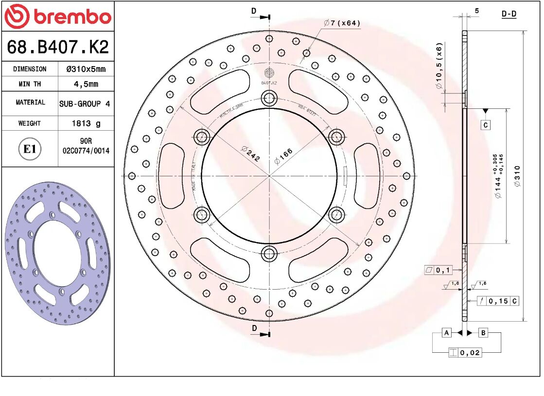 BREMBO BRAKE DISC FIX FR 68B407K2