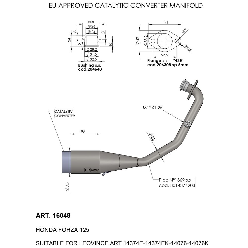 LEOVINCE CAT CONV MANIFOLD HONDA 16048